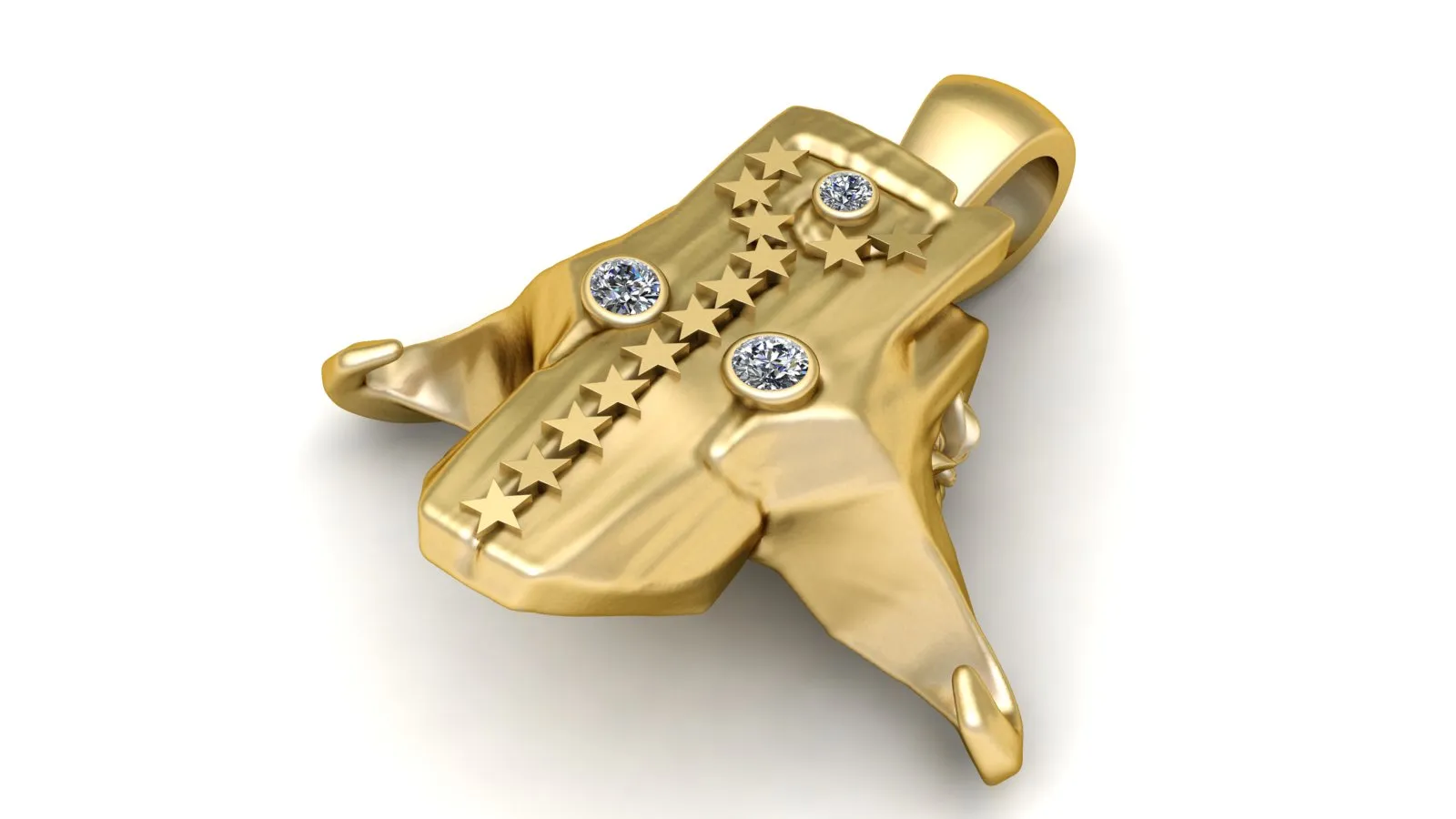 Gold Hamsa Hand Pendant with Stars and Diamond Accents 3D Model .c4d .max .obj .3ds .fbx .stl .blend