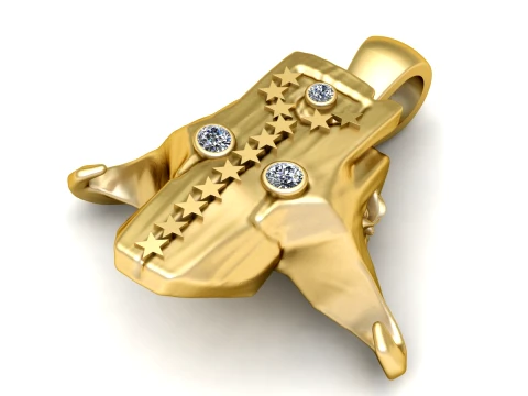 Gold Hamsa Hand Pendant with Stars and Diamond Accents 3Dモデル