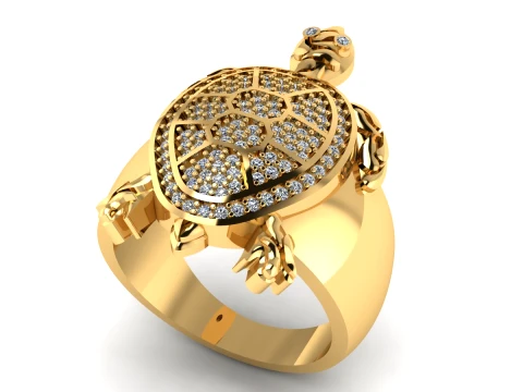 Luxury Gold Turtle Ring with Diamond-Studded Shel Model 3D