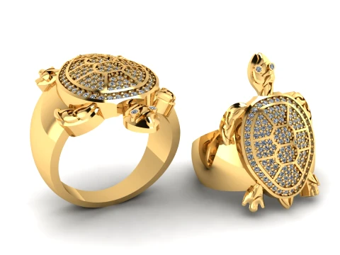 Luxury Gold Turtle Ring with Diamond-Studded Shel 3D Model
