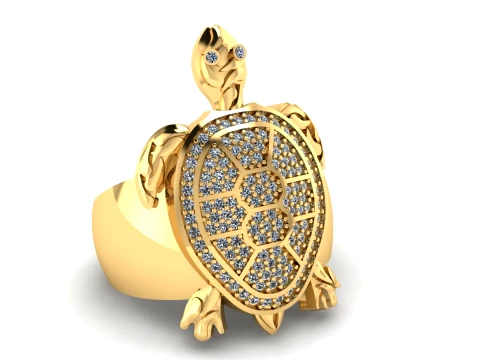 Luxury Gold Turtle Ring with Diamond-Studded Shel 3D Model