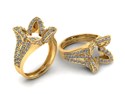 Luxury Diamond Crown Gold Ring 3D Printable Princess Jewelry Model 3D Model