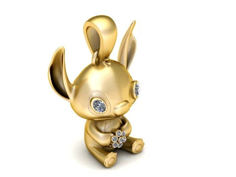 Cute Alien Cartoon Gold Pendant with Diamond Eyes Model 3D
