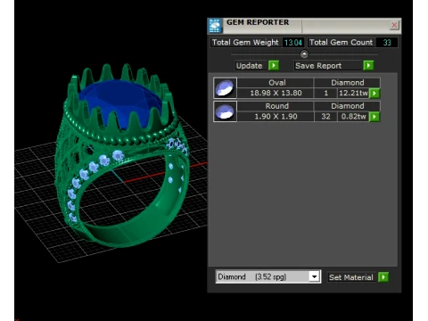 Luxury Blue Sapphire Gold Ring with Diamond-Studded Vintage Design 3D Printable Jewelry Model 3D Model