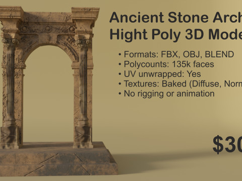 Ancient Stone Arch High Poly with Baked Textures 3D Модель