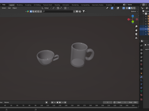 2 Cups Set 3D Модель
