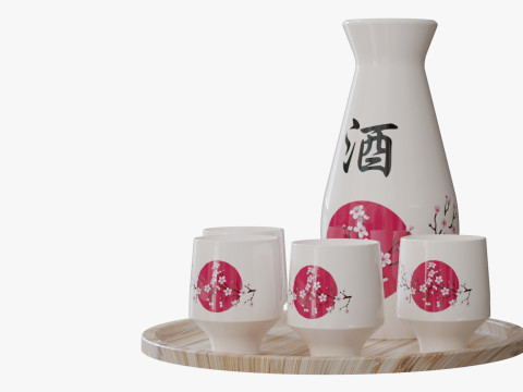 Cherry Sake Set 3D Modell