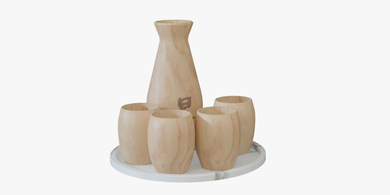 Wooden Sake Set 3D Model .c4d .max .obj .3ds .fbx .stl .blend 