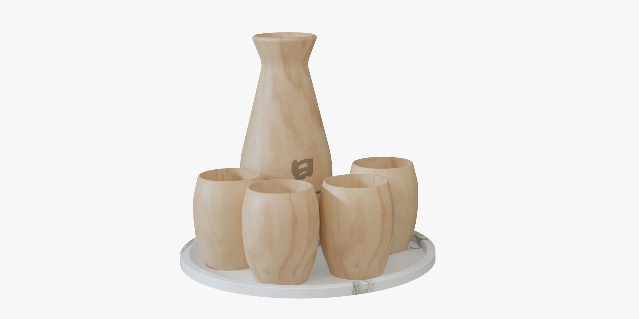 Wooden Sake Set 3D Model .c4d .max .obj .3ds .fbx .stl .blend