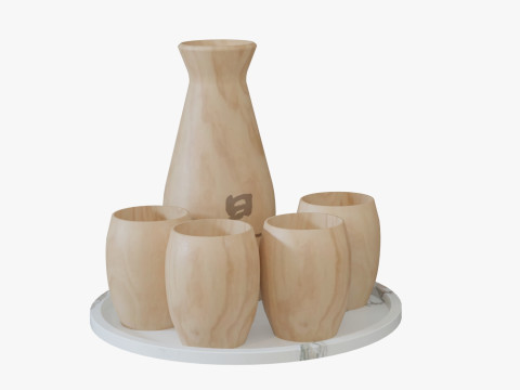 Wooden Sake Set 3Dモデル