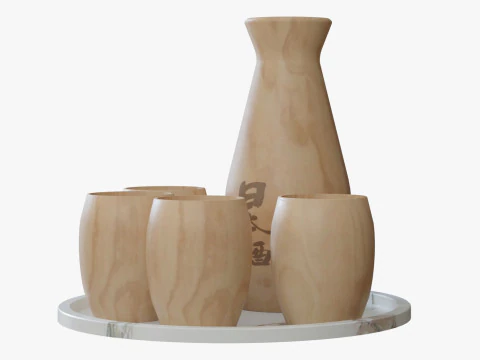 Wooden Sake Set 3D Model
