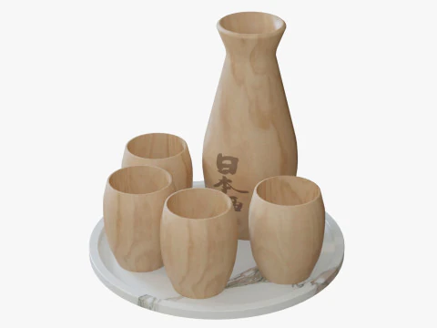 Wooden Sake Set 3D Model
