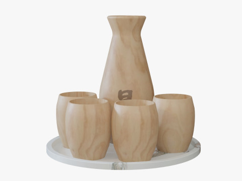 Wooden Sake Set 3D Model