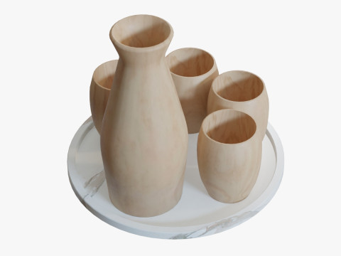 Wooden Sake Set 3D Model