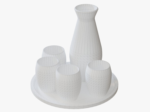 Wooden Sake Set 3D Model