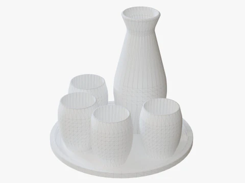 Wooden Sake Set 3D Model