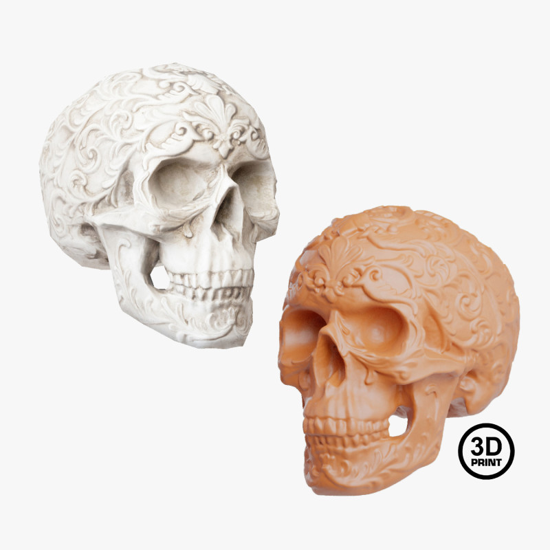 Flower Ornament Skull 3D Model .c4d .max .obj .3ds .fbx .stl .blend 