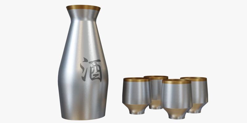 Aluminum Sake Set 3D Model .c4d .max .obj .3ds .fbx .stl .blend 