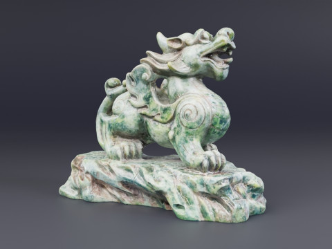 Green Chinese Dragon Statue 3D Model