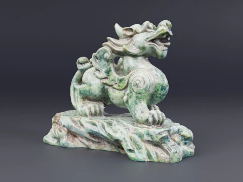 Статуя зеленого китайского дракона 3D Модель