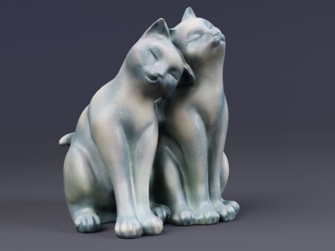 3Dscanned Nuzzling Cats Statue 3Dモデル