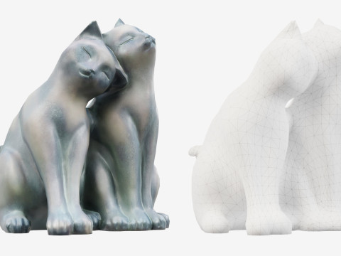 3Dscanned Nuzzling Cats Statue 3D मॉडल