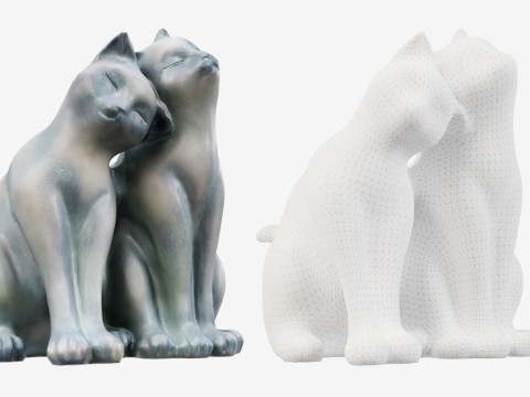 3Dscanned Nuzzling Cats Statue 3D मॉडल