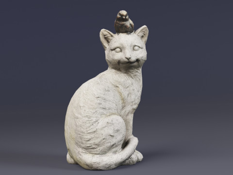 3D Scanned Cat Statue With A Bird 3D Model