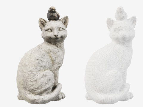 3D Scanned Cat Statue With A Bird Model 3D