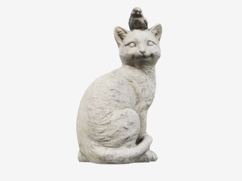 3D Scanned Cat Statue With A Bird Model 3D