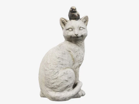 Statue de chat num&eacute;ris&eacute;e en 3D avec un oiseau Modèle 3D