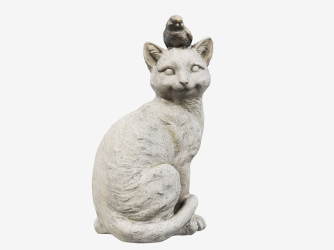 3D Scanned Cat Statue With A Bird Model 3D