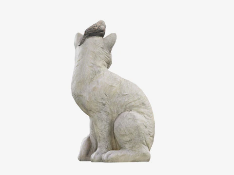 Statue de chat num&eacute;ris&eacute;e en 3D avec un oiseau Modèle 3D