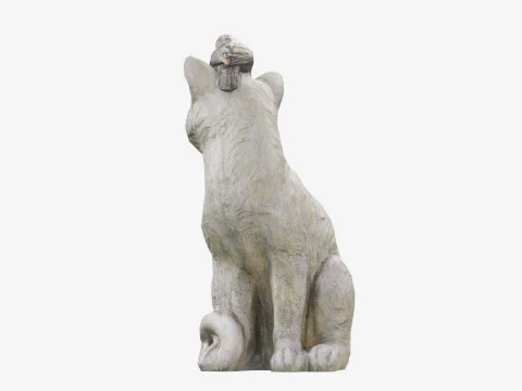 Statue de chat num&eacute;ris&eacute;e en 3D avec un oiseau Modèle 3D