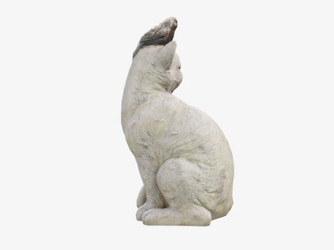 Statue de chat num&eacute;ris&eacute;e en 3D avec un oiseau Modèle 3D