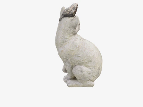 Statue de chat num&eacute;ris&eacute;e en 3D avec un oiseau Modèle 3D