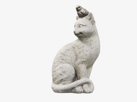 Statue de chat num&eacute;ris&eacute;e en 3D avec un oiseau Modèle 3D