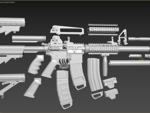 High Poly M4A1 with some customization materials only 3D Модель
