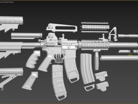 High Poly M4A1 with some customization materials only 3D Model