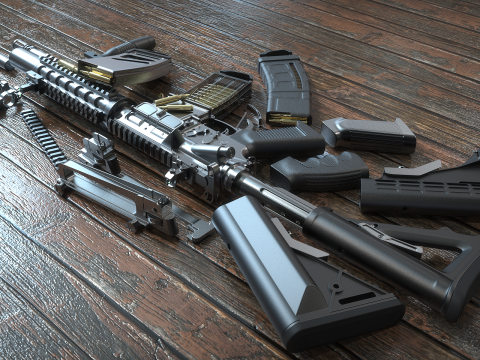 High Poly M4A1 with some customization materials only 3D Модель