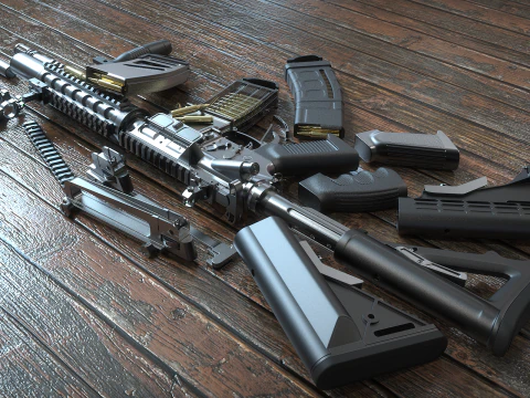 High Poly M4A1 with some customization materials only 3D Model