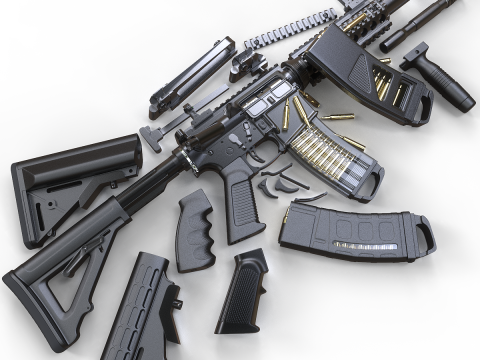 High Poly M4A1 with some customization materials only 3D Модель