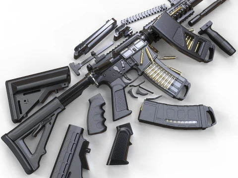 High Poly M4A1 with some customization materials only 3D Model