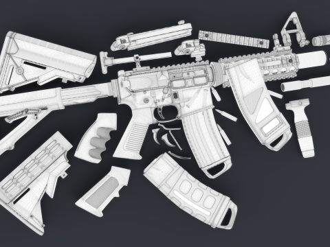 High Poly M4A1 with some customization materials only 3D Модель