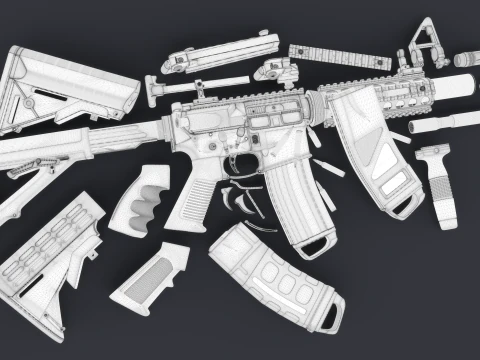 High Poly M4A1 with some customization materials only 3D Model