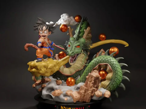 Diorama kid goku e shenlong dragon ball pronto para imprimir Modelo de Impressão 3D