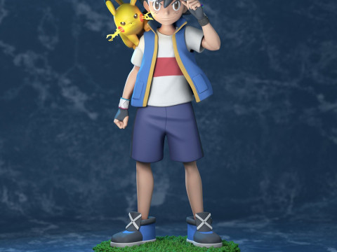 Ash - Satoshi and Pikachu - Pokemon Journeys Figure Ready to Print 3Dプリントモデル
