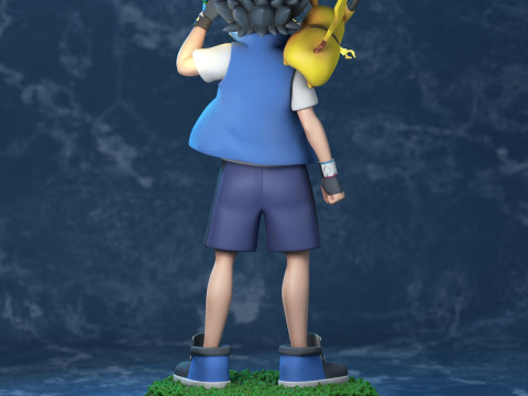 Ash - Satoshi and Pikachu - Pokemon Journeys Figure Ready to Print Model Cetak 3D