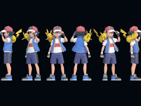 Ash - Satoshi and Pikachu - Pokemon Journeys Figure Ready to Print Model Cetak 3D