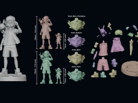 Ash - Satoshi and Pikachu - Pokemon Journeys Figure Ready to Print Model Cetak 3D